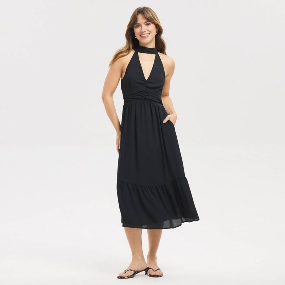 Women's Tiered Midi Dress - A New Day Black M